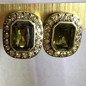 Heidi Daus Swarovski Crystals omega earrings, peridot green Swarovski Crystals